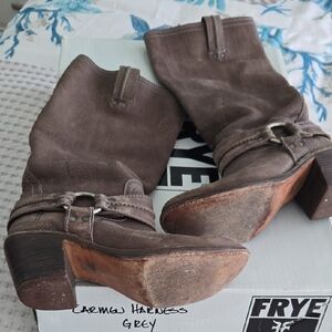 Frye Taupe Suede Mid-Calf Harness Boots